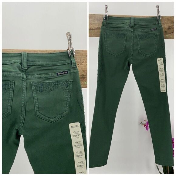$100 Hunter Green Skinny Jeans Miss Me NWT - Picture 3 of 11